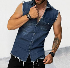 Camicia Gilet in jeans per uomo in denim, senza maniche
