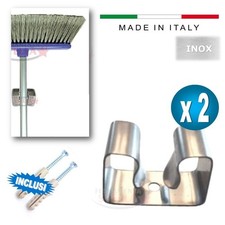 APPENDI AGGANCIO AGGANCIA GANCIO PORTA SCOPA in ACCIAIO INOX SATINATO COPPIA