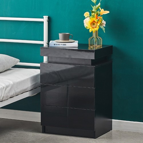 Comodino led nero cassetti - comodino,