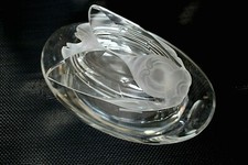 RARA ANTICA BOWL PIATTINO COPERCHIO VETRO DECORO MOSCA MOLATO ACIDATO Art Decò 