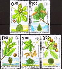 Bulgaria 1992 rara specie arborea quercia/quercus/hippocastanum/pino/acero piante MNH