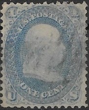 U.S.A. 1861 Benjamin Franklin Definitive National Bank Note  one cent blue #63