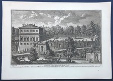 Stampa antica giuseppe vasi XIX sec. veduta Roma villa celimontana acquaforte