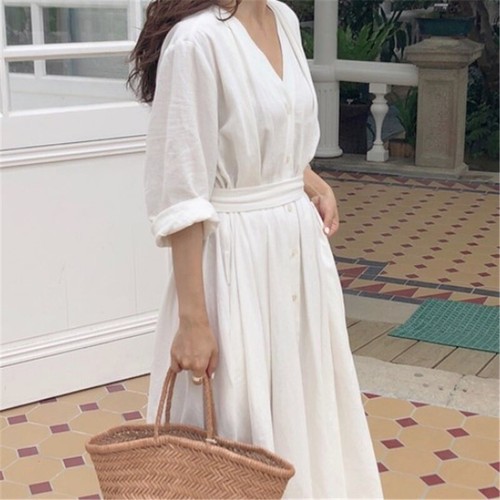 Donna cotone lino - abito, scollo