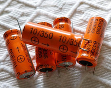 5 Condensatori Elettrolitici 10uf 350volt .Conf. 5 Pz. Siemens Vintage