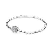 "PANDORA" AUTENTICO BRACCIALE COMPONIBILE CHIUSURA PAVE' ARGENTO NUOVO MIS. 21CM