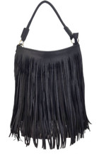 Borsa nera con frange da donna ragazza a spalla tracolla eco pelle catena oro 