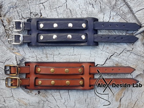 Bracciale largo pelle - , marrone