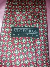 CRAVATTA UOMO NUOVA PURA SETA SILK SOIE TIE FANTASIA FIRMATE ''S.T.GEORGE MILANO