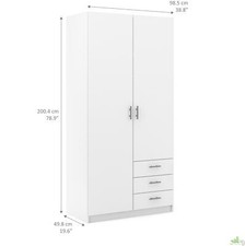 KIT ARMADIO 2 ANTE SPORTELLI BATTENTE + 3 CASSETTI BIANCO 200X98X49 CM