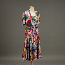Abito Vintage Seta Floreale con Bolerino Taglia L Italia Anni 80-90 Originale