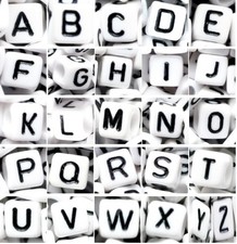 Ingrosso 500 Pezzi Quadrato Alfabeto Lettera Bianco Cubo Perline Con Nero