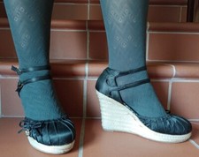 Scarpe donna raso nero con zeppa You Young Coveri 37