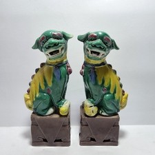 Vecchia Coppia Di Cani Di Fo In Ceramica Smaltata, Cina '900