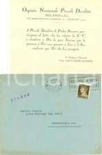 1933 MILANO Ospizio Nazionale Piccoli Derelitti PADRE BECCARO condoglianze