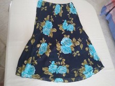 Gonna voile nera estiva leggera fiori Azzurri donna tg L grande comoda  lunga 