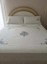 Copriletto Matrimoniale 260x240 Cotone Ricamato a Mano Punti Raso & Impuntura