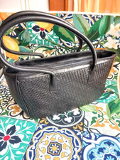 PREGIATA BORSA A MANO NERO GIARDINI PELLE INTRECCIATA PARI A NUOVO -AFFARE!