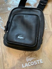 Borsello nero LACOSTE originale in pelle con tracolla, due tasche esterne  