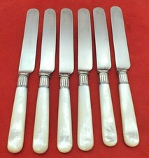6 antichi coltelli manico madreperla con lame placcate argento 7 1/2" 10827