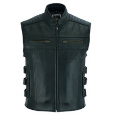 NUOVO GILET IN PELLE GILET IN PELLE CAPPOTTO MOTO BIKER CLUB BIKER PELLE NUOVO 