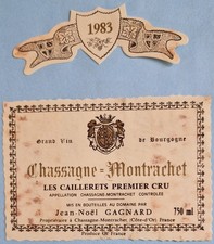 1 étiquette Chassagne-Montrachet Les Caillerets 1983 Jean-Noël Gagnard