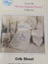 Vintage Baby Dreams Crib Sheet Collection New Cross Stitch Pony Made In USA 