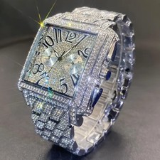 Orologio Uomo Lusso Ice Out Cz Diamante Hip Hop King Bling Ghiacciato Impermeabile Quadrato