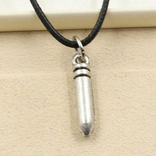 Collana nera con PROIETTILE ciondolo pendente Argento in corda Uomo e Donna pace