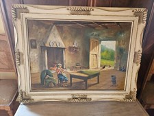 Quadro Olio Su Tela Cornice Legno Cucina Campagna Camino Contadina Firma Venturi