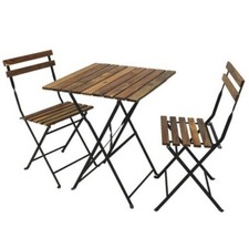 SET TAVOLO 60X60 +2 SEDIE PIEGHEVOLI ACCIAIO E LEGNO BISTROT GIARDINO BALCONE