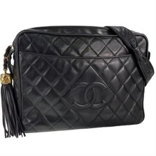 Borsa a tracolla CHANEL Matelasse con frange in pelle di agnello nera 1168