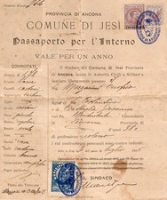  PASSAPORTO PER L'INTERNO -JESI (AN) 1916