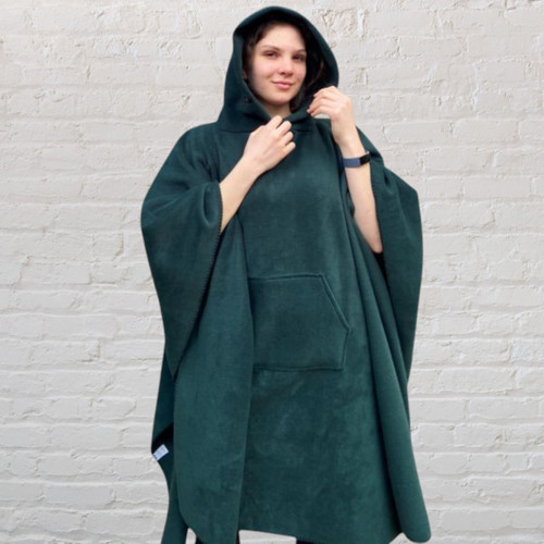 Green fleece hooded blanket - green,