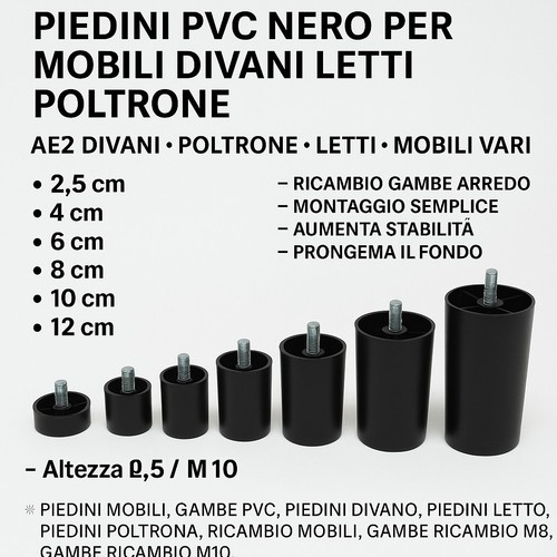 Piedini plastica per divano - piedini,