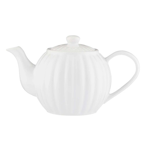 Stoneware teapot white - white, fluted