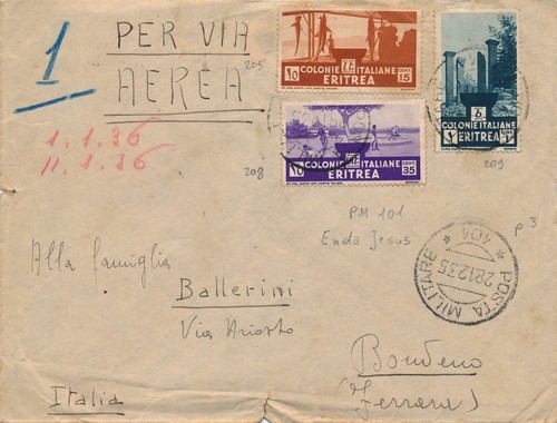 Eritrea 1935 busta con - 1935, testo