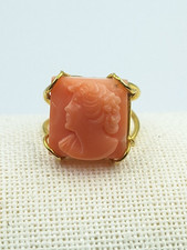 Anello Cameo vero corallo Antico ROSA Di Sardegna Argento 925 Oro Giallo 18 KT
