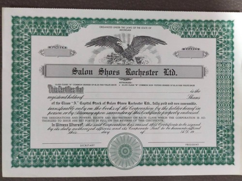 Certificato azionario a - certificato, u.s.a