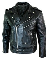 Giacca Moto Uomo Pelle Vera Pelle di Bufalo Stile Brando Nero Biker