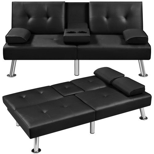 Faux leather sofa bed - leather,