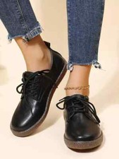 scarpe mocassini donna stringate lacci oxford pelle sintetica nero D083