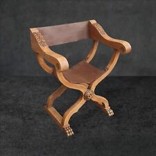 VECCHIA ANTICA POLTRONA SAVONAROLA LEGNO E CUOIO POLTRONA PELLE SEDIA DANTESCA