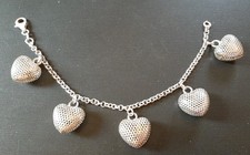 BRACCIALE  Argento 925  Maglia Veneziana e Pendenti Charms Cuoricini  Vintage  