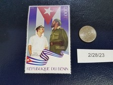 Francobollo Yuri Gagarin cosmonauta sovietico Fidel Castro 2016 Repubblica del Benin