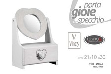 SPECCHIO PORTA GIOIE GIOELLI TRUCCHI TAVOLO SHABBY CHIC BIANCO CUORE h30*21*10cm