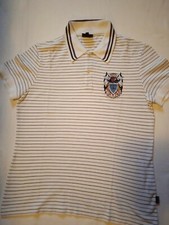 (63)JUST CAVALLI polo uomo righe su base bianca taglia L con ricamo sul cuore