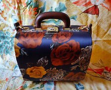 NUOVA borsa bauletto rigido floreale vintage con CHIAVE e tracolla removibile 
