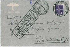 37847  -  WWII War - storia postale -  NON POTUTO RECAPITARE per EVENTI BELLICI