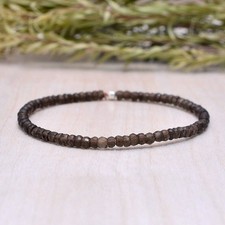 Bracciale elasticizzato al quarzo fumoso naturale 3-4 mm pietra preziosa...